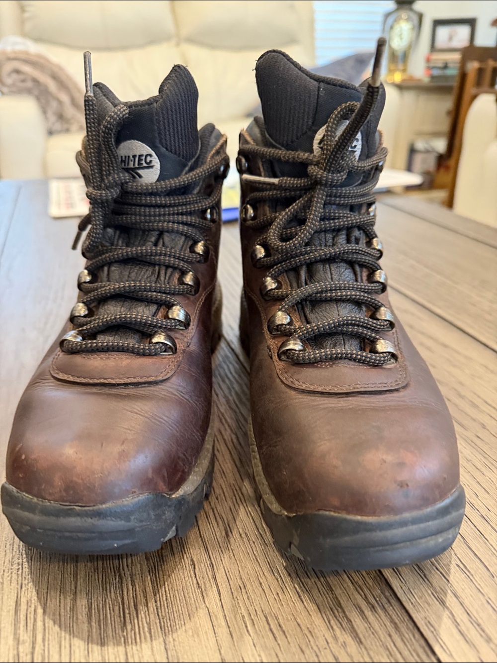 Hi-Tec brown leather hiking boots, women’s size 6, worn only a few times.